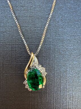 Emerald Green Lab Created Emerald Pendant Necklace in Gold & Silver Tone